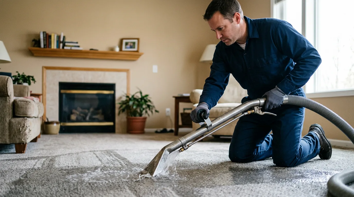 Water damage restoration technician working near Parma, MO